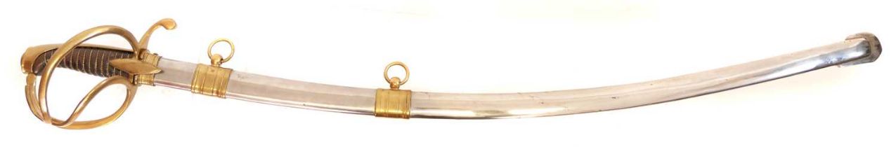 Reproduction copy of a French Cavalry sabre, with blue and gilt etched blade. Buyer must be over the