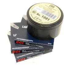 CCI large rifle primers x 293, also a near full tub of RWS No.1081 winged musket percussion caps. UK