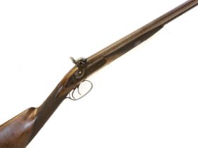 Adkin percussion 12 bore side by side double barrel shotgun, 29 inch Damascus barrels, scroll and