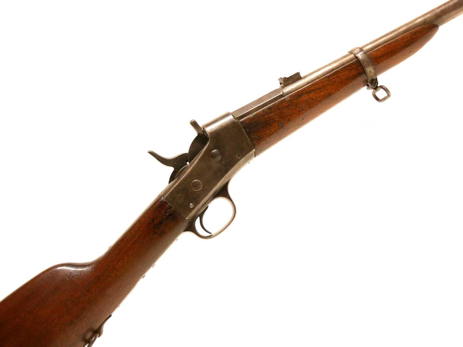 Remington .43 Spanish rolling block carbine, converted from a full length rifle, 20 inch barrel,