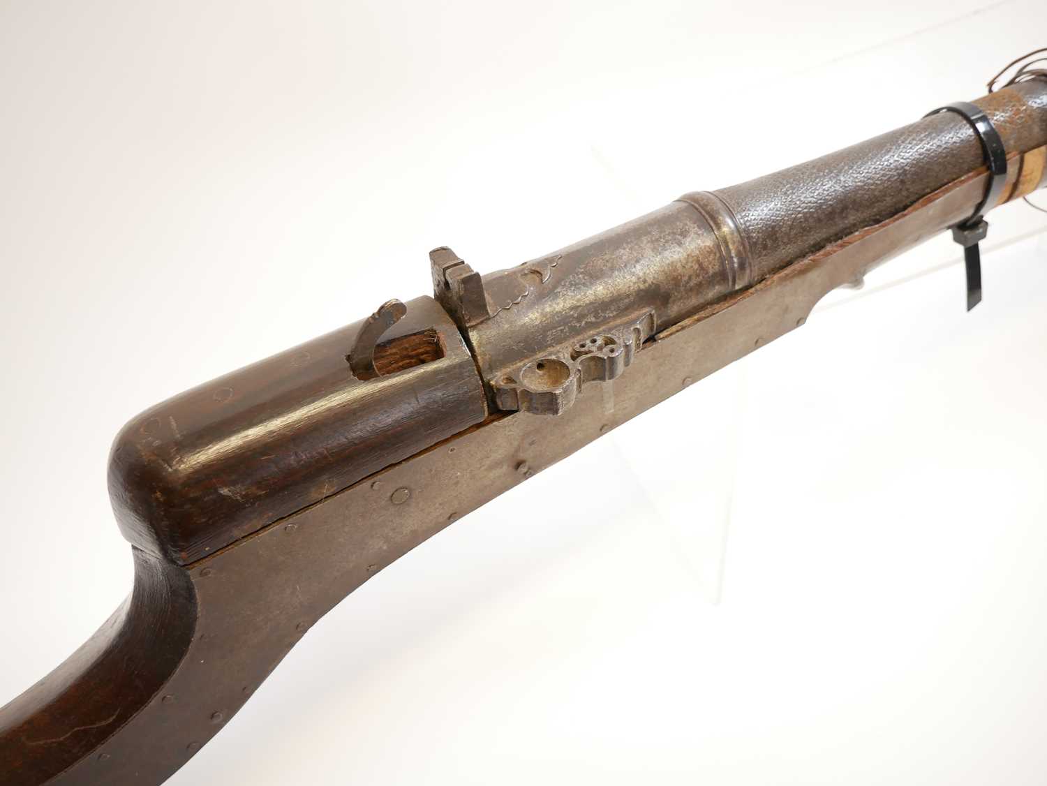 Large Indian matchlock, 42 inch barrel approximately 10 bore, steel reinforced stock. THIS LOT IS - Image 4 of 15