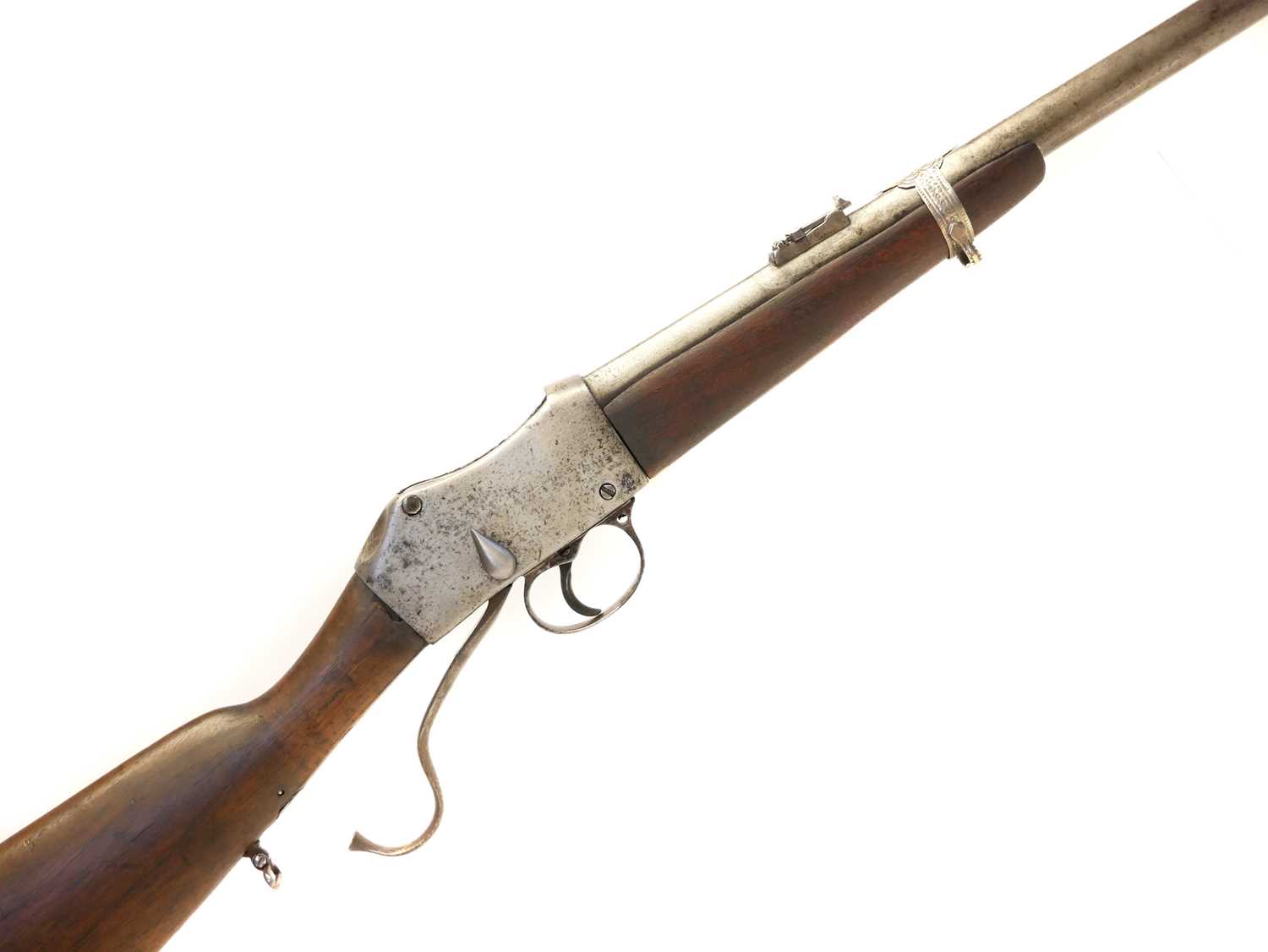 Sporterised Martini Henry .577/450 rifle, probably of Belgian origin reworked in India, 27inch