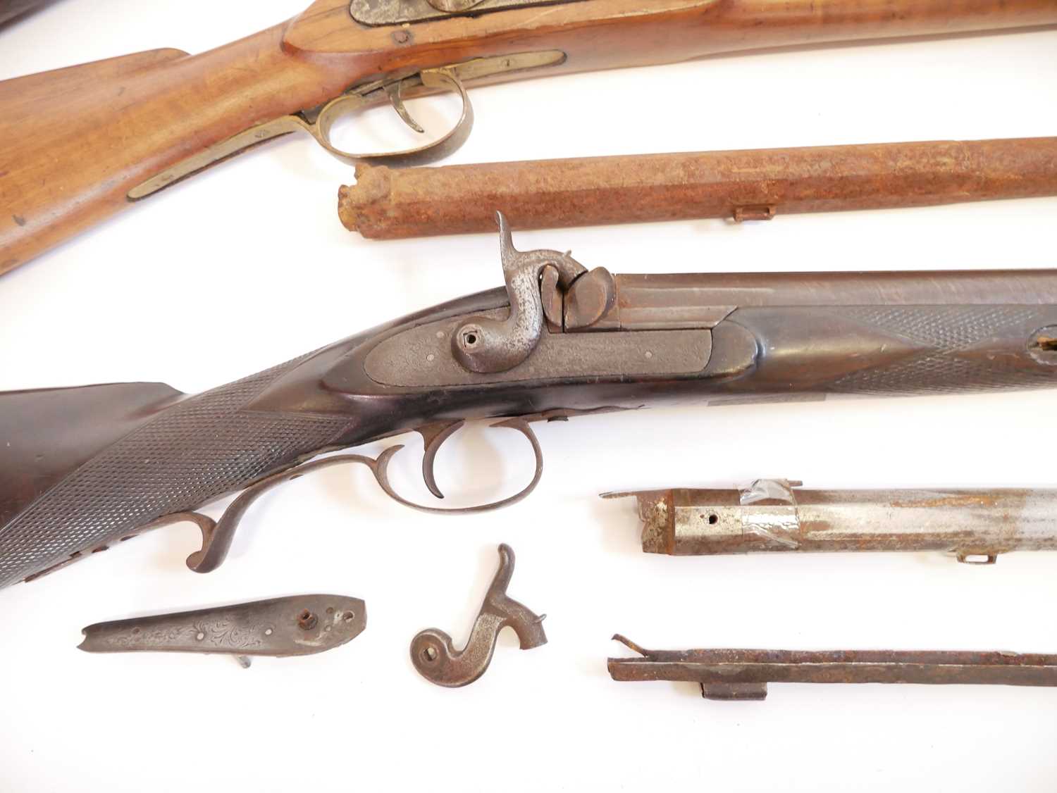 Four percussion shotguns for restoration, one a double barrel, the other three single barrels one by - Image 3 of 21