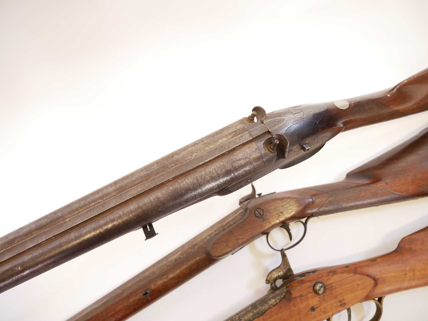 Four percussion shotguns for restoration, one a double barrel, the other three single barrels one by - Image 15 of 21