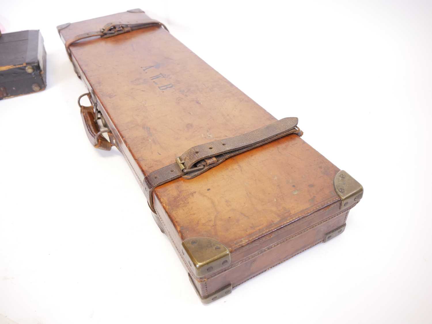 Three leather shotgun cases, one labelled Samuel Ebrall of Shrewsbury to fit 28inch barrels, another - Image 10 of 15