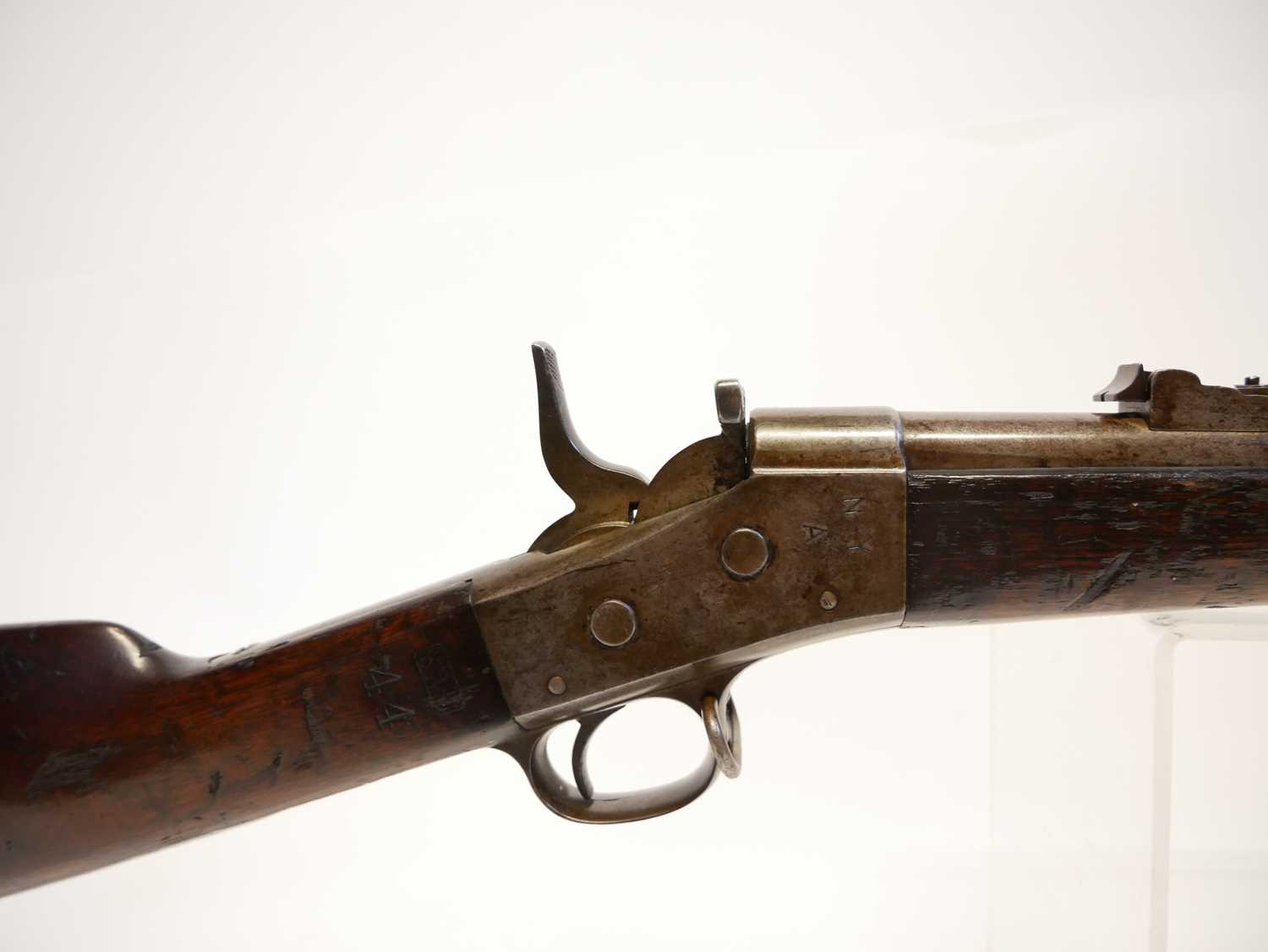 Remington rolling block rifle chambered in .50-70, 36inch barrel secured by three bands, with - Image 6 of 16