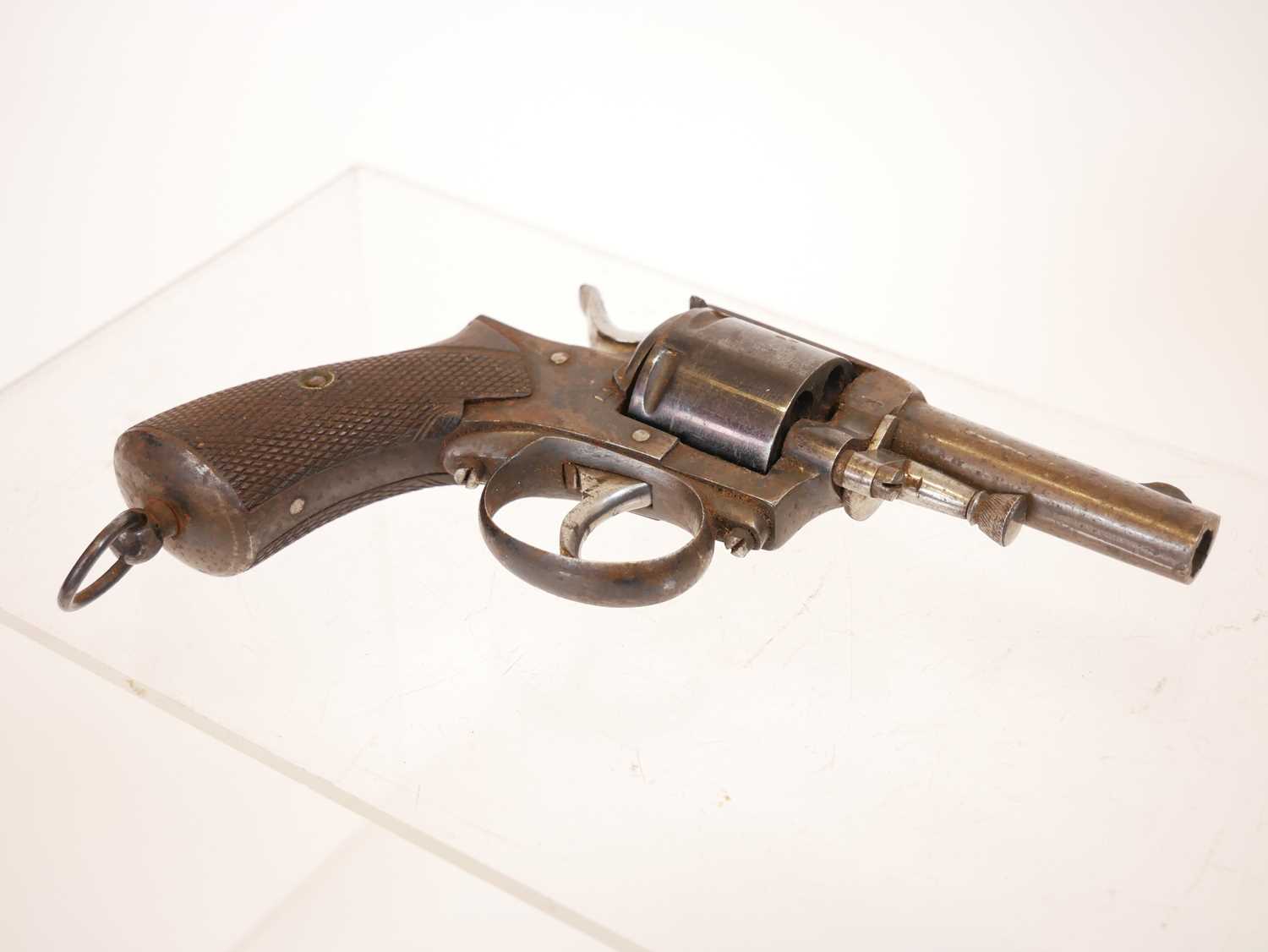 Belgian 7.5mm revolver, no serial number, 2.5 inch sighted barrel, chequered wood grips the grip - Image 2 of 7