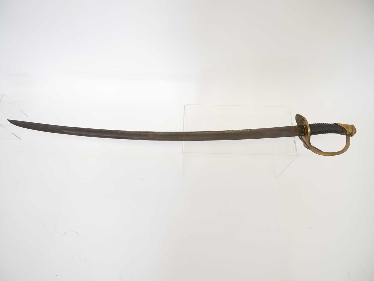 Model 1840 wrist breaker type sword, curved fullered blade with brass guard and leather covered - Image 13 of 13