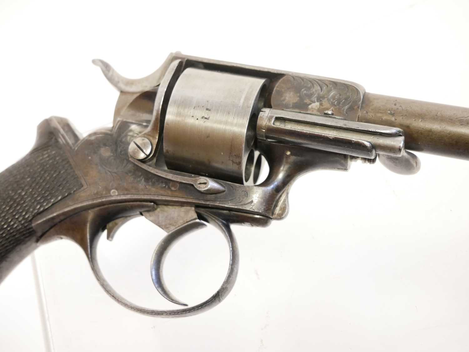 Webley solid frame .442 rimfire revolver, 8inch sighted round barrel the top strap engraved 'Hills - Image 3 of 14