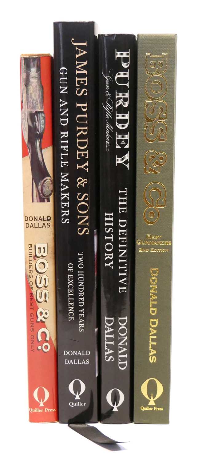 Four books on London gunmakers, including two copies on Boss & Co by Donald Dallas, and two books on