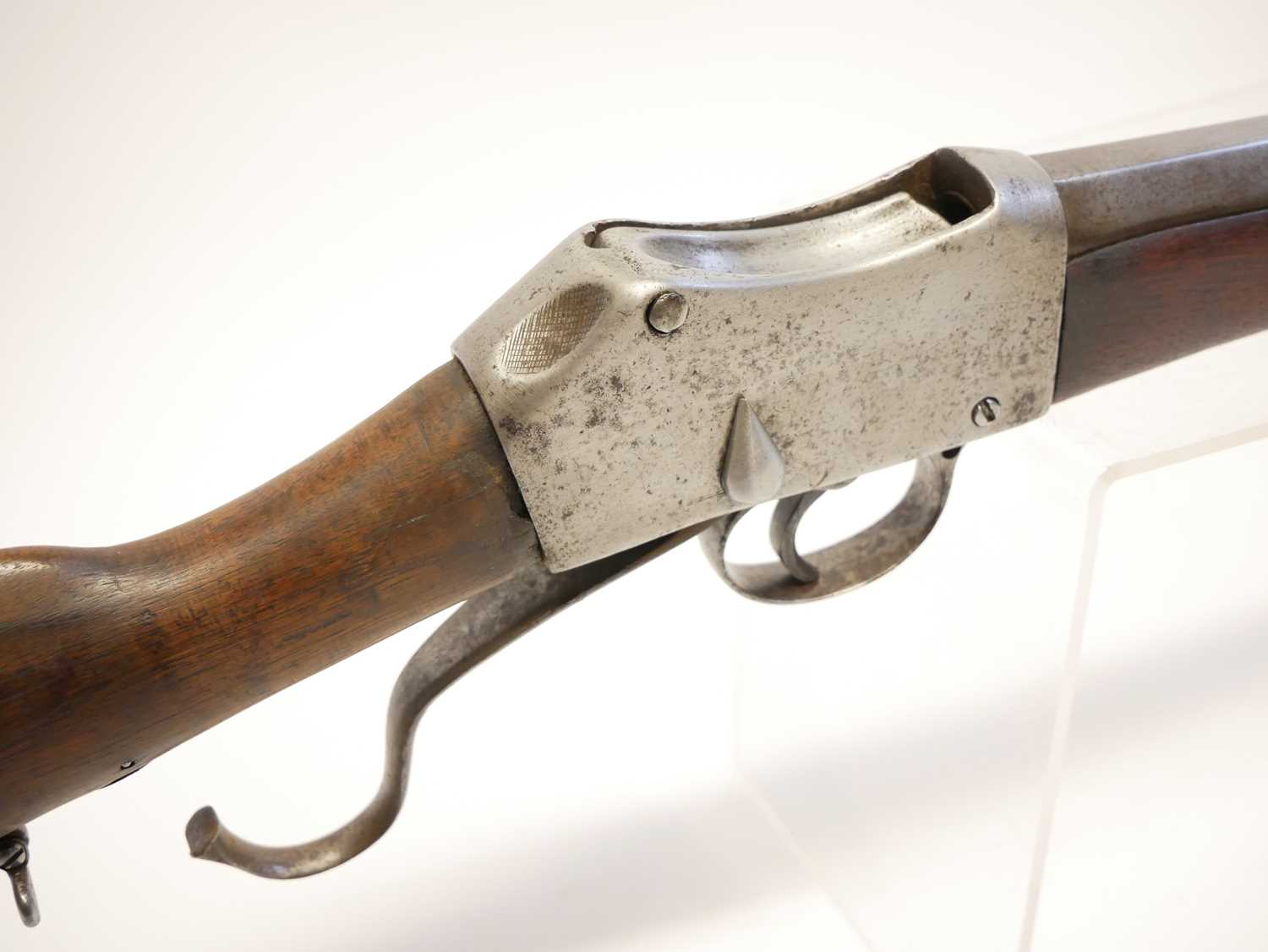 Sporterised Martini Henry .577/450 rifle, probably of Belgian origin reworked in India, 27inch - Image 5 of 13