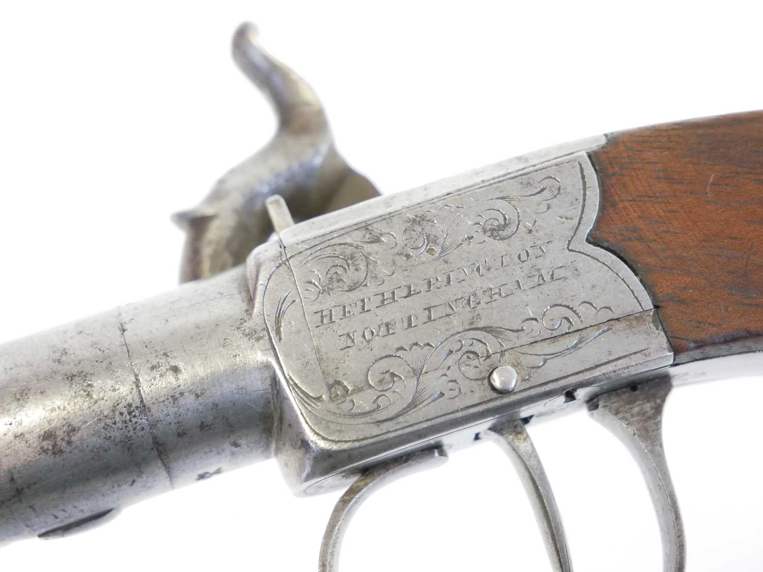 Hetherington of Nottingham 48 bore percussion pistol, with 2.5 inch barrel ,boxlock action - Image 7 of 9