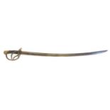 Model 1840 wrist breaker type sword, curved fullered blade with brass guard and leather covered