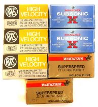 Collection of .22LR ammunition, to include 150 x RWS 100 x Winchester subsonic, and 85 x