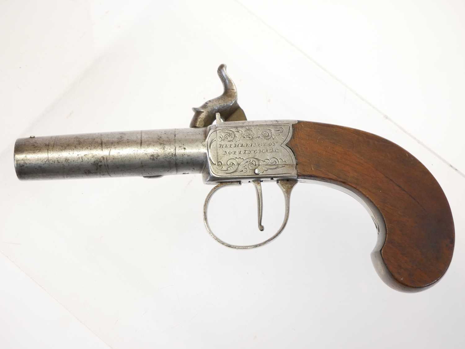 Hetherington of Nottingham 48 bore percussion pistol, with 2.5 inch barrel ,boxlock action - Image 6 of 9