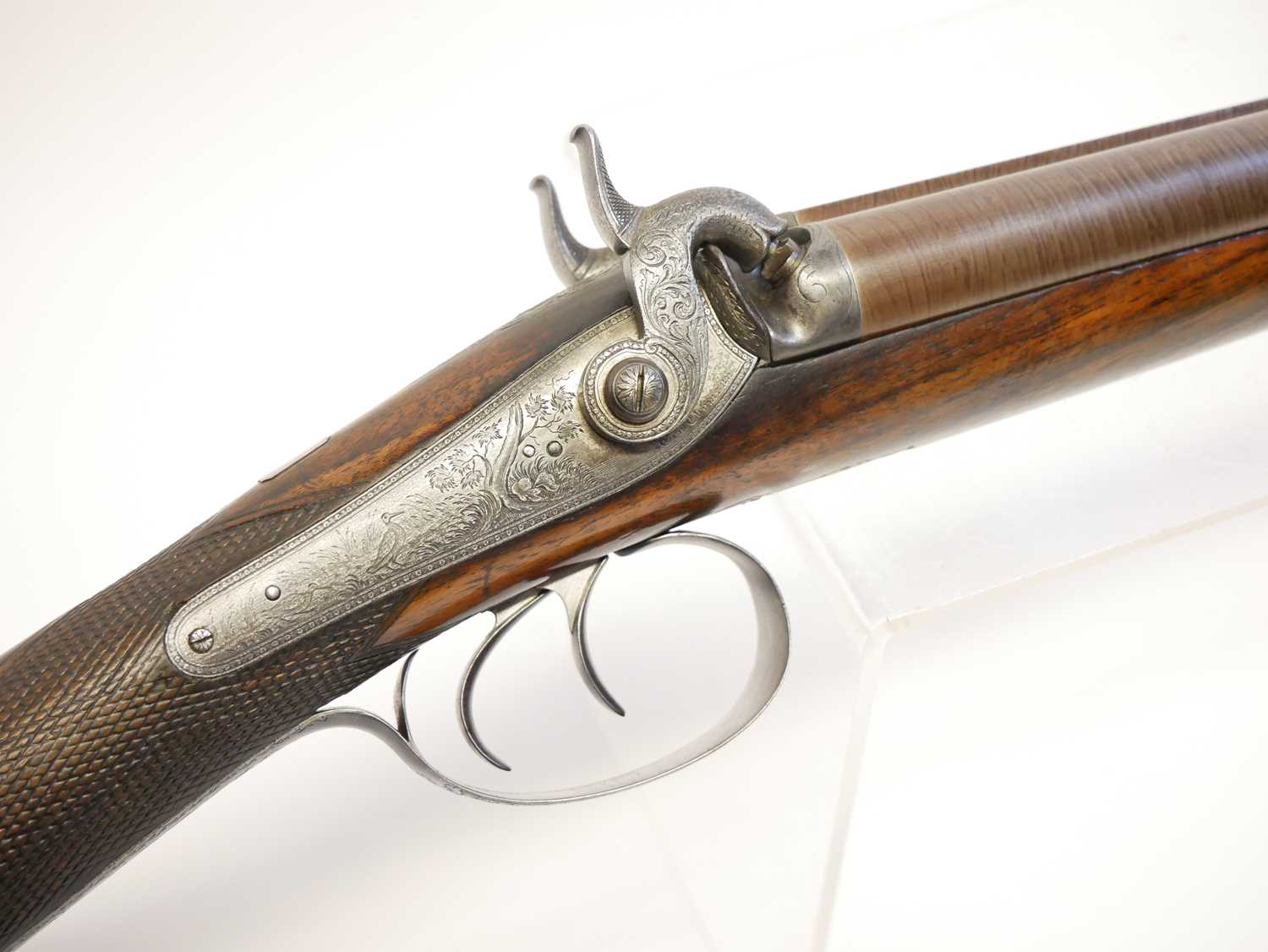 Cased George Thompson of Edinburgh 16 bore side by side percussion shotgun, 30 inch browned Damascus - Image 7 of 30