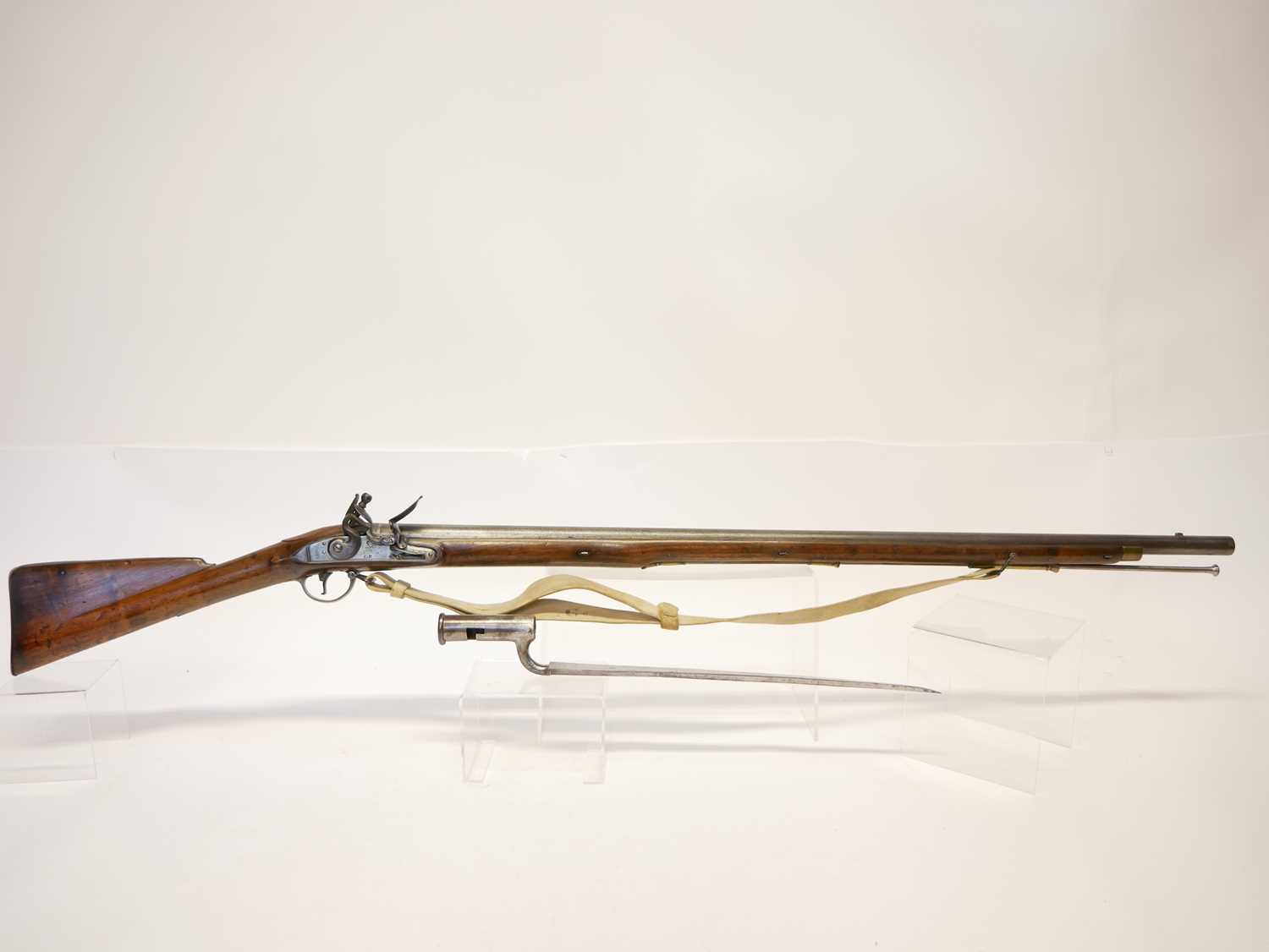 Volunteer Brown Bess .750 flintlock musket and bayonet, 39 inch barrel, the lock with Tower GR and - Image 2 of 17