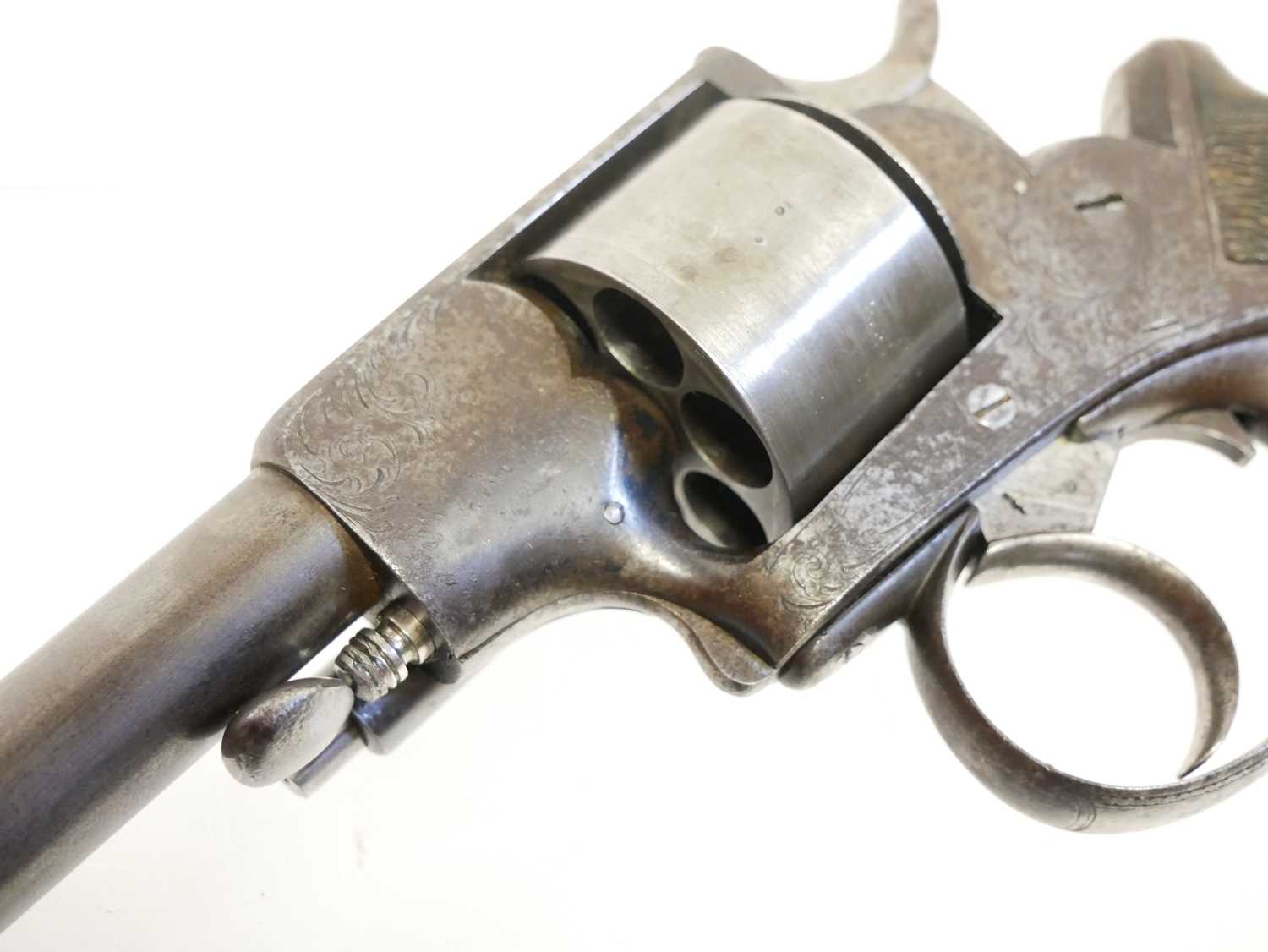 Webley solid frame .442 rimfire revolver, 8inch sighted round barrel the top strap engraved 'Hills - Image 10 of 14