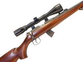 CZ .22lr bolt action rifle and moderator, serial number 406056, 24inch barrel, Czech proof marks,