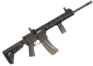 Smith and Wesson M&P 15-22 .22 semi auto rifle, serial number DEM9077, 16 inch barrel fitted with A2