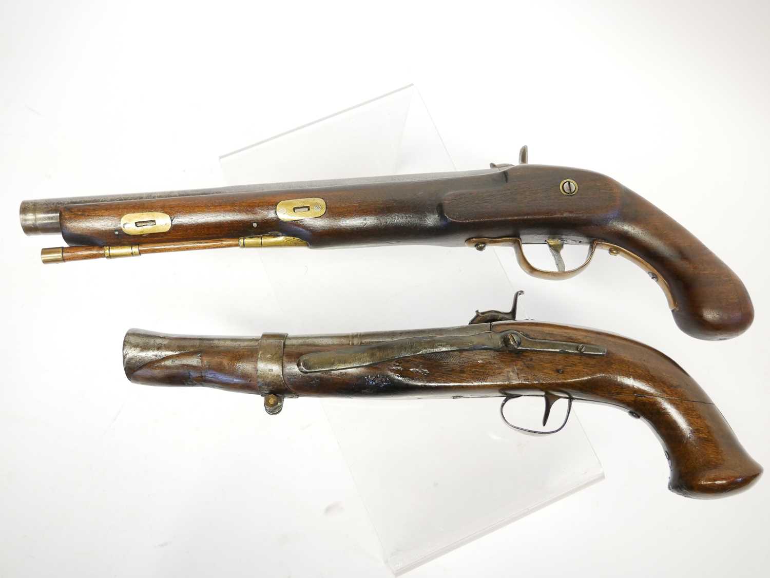 Two composed percussion pistols, with antique barrels and period locks one signed W. Haynes Reading, - Image 4 of 6