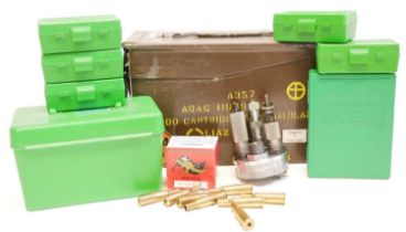8x60R Kropatschek reloading tools and components, including six dies by RCBS and Lee (some
