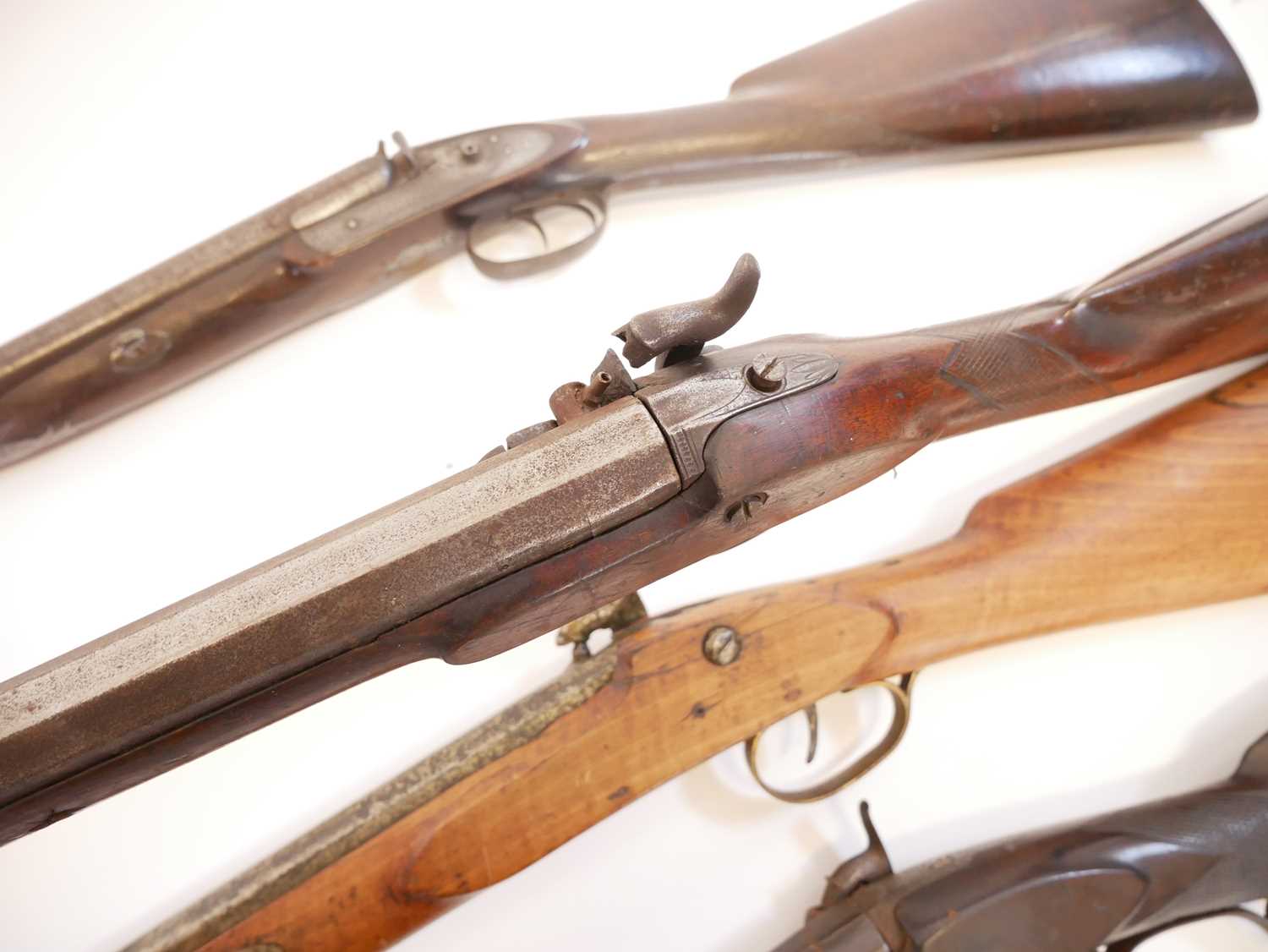 Four percussion shotguns for restoration, one a double barrel, the other three single barrels one by - Image 14 of 21