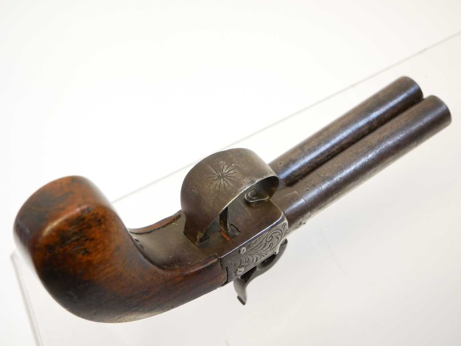 Belgian 64 bore double barrel percussion pistol, with 3inch rifled barrels ,boxlock action - Image 7 of 8