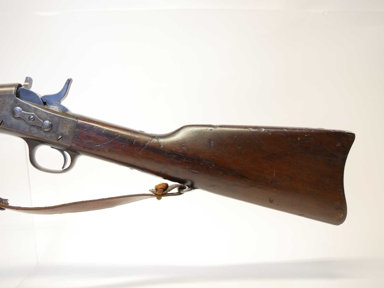 Remington rolling block rifle chambered in .43 Spanish, 36inch barrel with bayonet bar and folding - Image 9 of 14