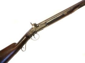 Patrick percussion 14 bore single barrel shotgun, 32 inch Damascus barrel with drum and nipple