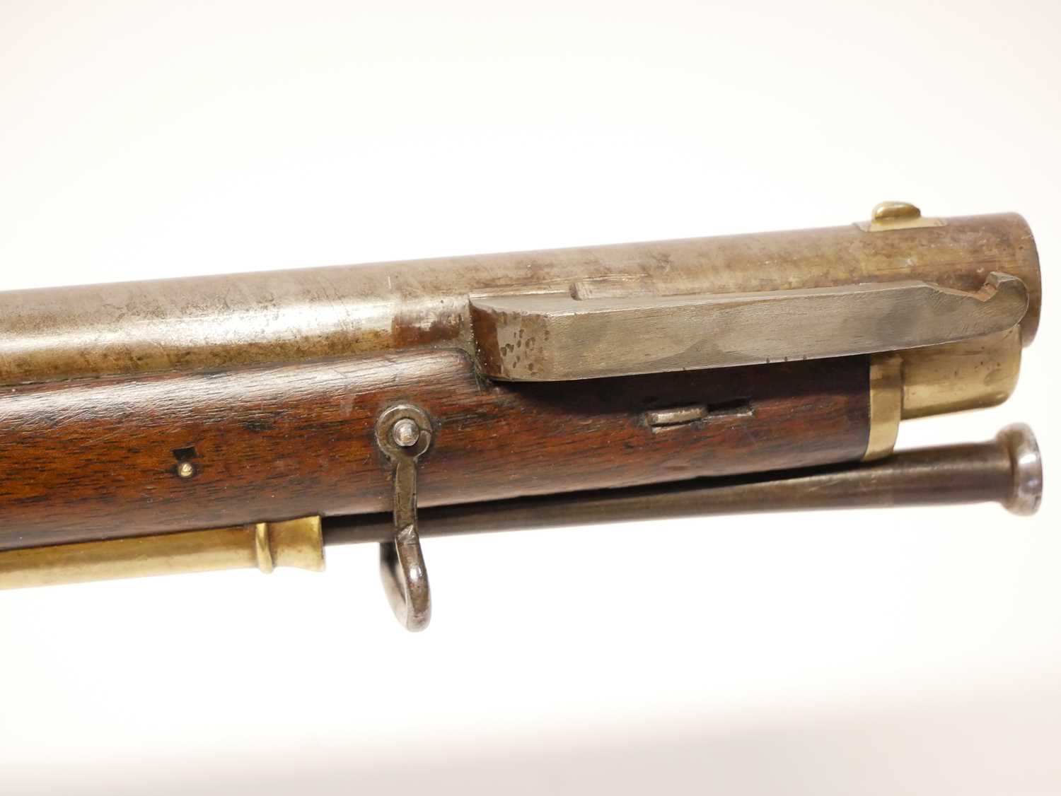 Flintlock .625 Baker rifle by E. Baker and Sons, 40 inch browned barrel with seven groove rifling, - Image 11 of 22