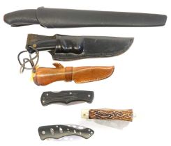 Collection of knives, to include the makers Schrade, Pat Mitchell, Normark, Whitby, and
