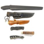 Collection of knives, to include the makers Schrade, Pat Mitchell, Normark, Whitby, and