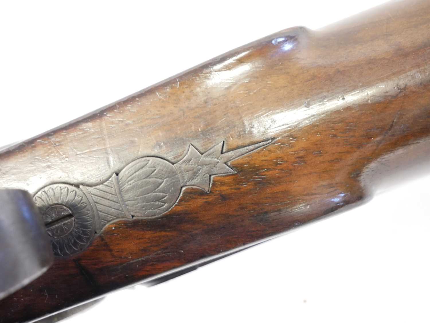 C. Moore of London percussion 18 bore side by side double barrel shotgun, 29.5 inch Damascus barrels - Image 10 of 15