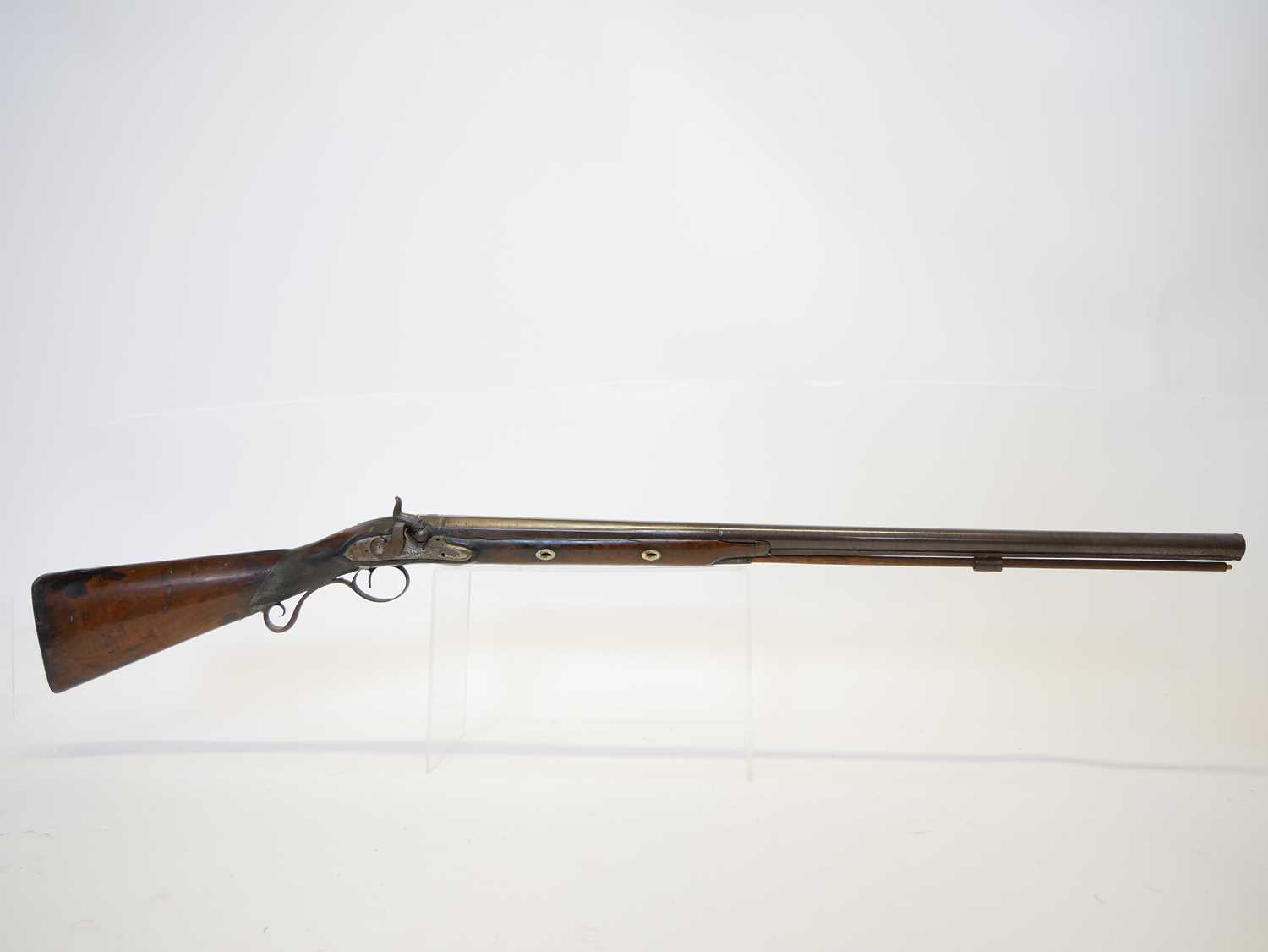 Percussion shotgun, converted from a flintock, with 30 inch Damascus Spanish form barrel, - Image 2 of 18