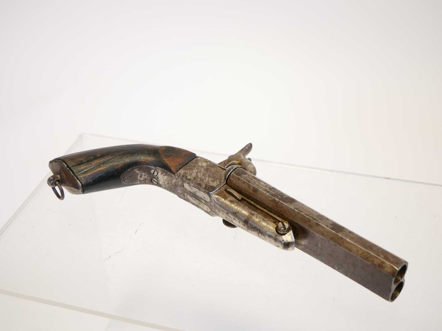 Belgian 60 bore double barrel pinfire pistol, with 4.25inch rifled barrels ,boxlock action with - Image 2 of 7