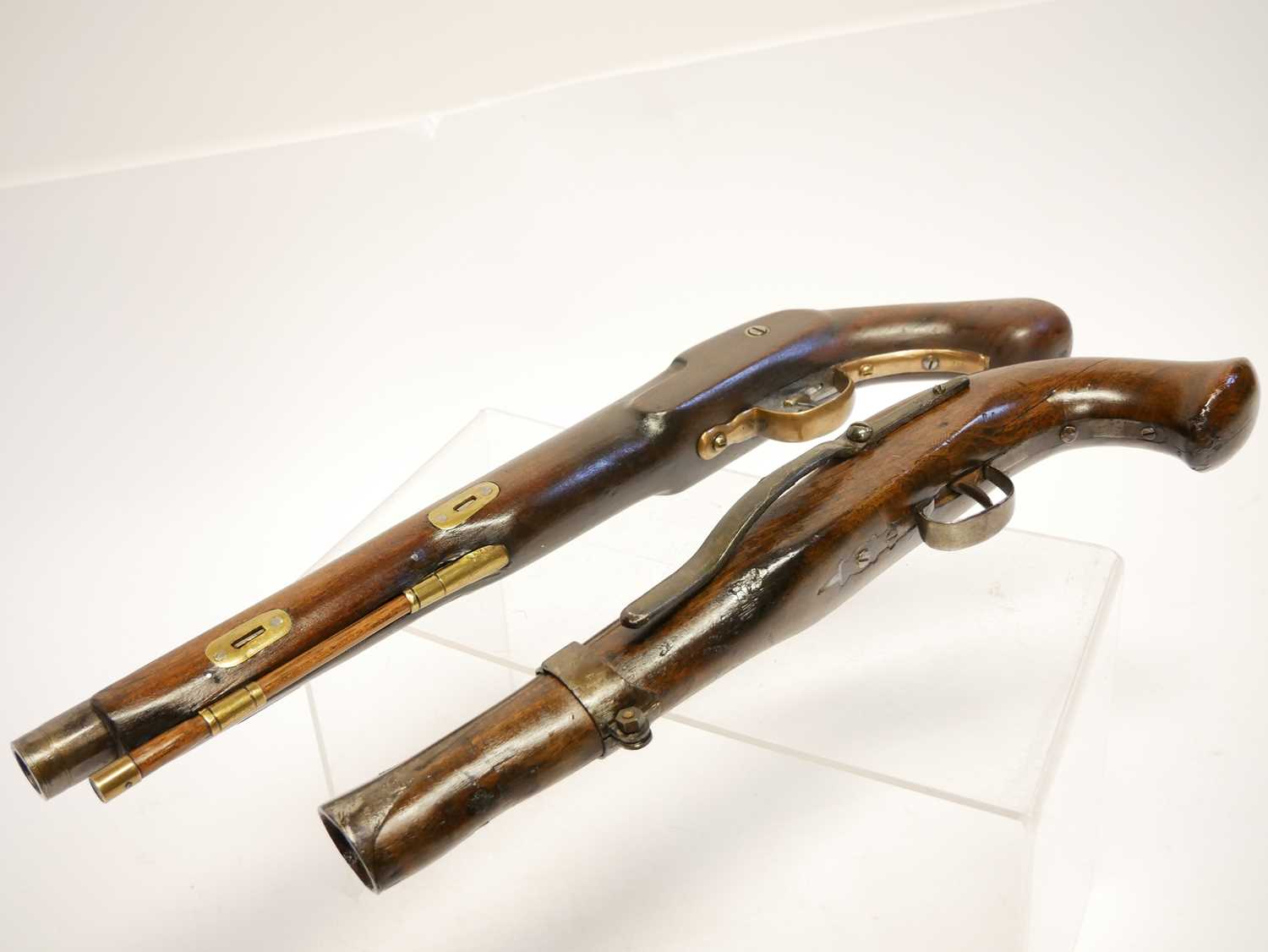 Two composed percussion pistols, with antique barrels and period locks one signed W. Haynes Reading, - Image 5 of 6