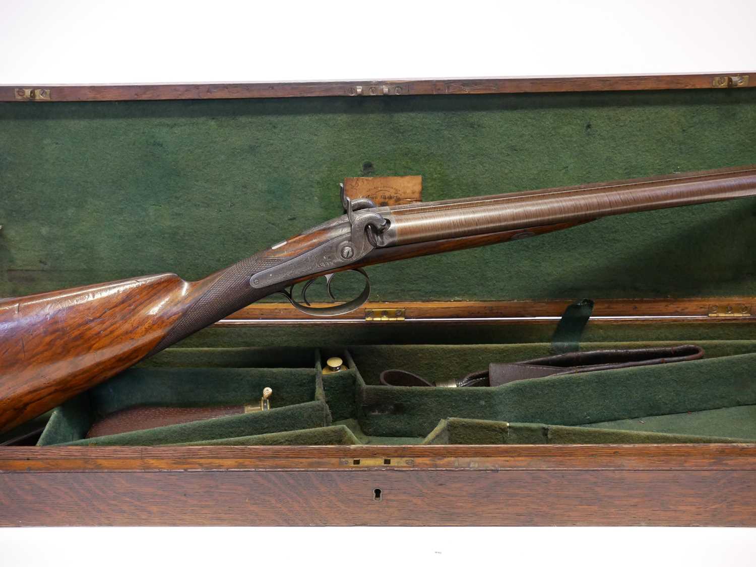 Cased George Thompson of Edinburgh 16 bore side by side percussion shotgun, 30 inch browned Damascus - Image 30 of 30