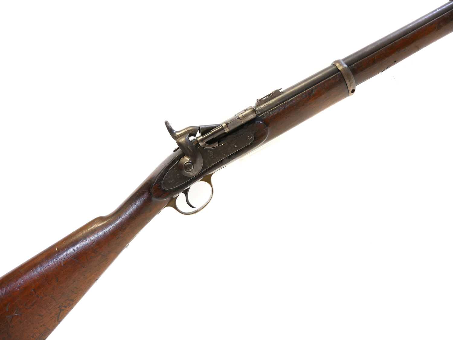 London Small Arms .577 Snider carbine, 21inch barrel with bayonet lug and folding ladder sight,