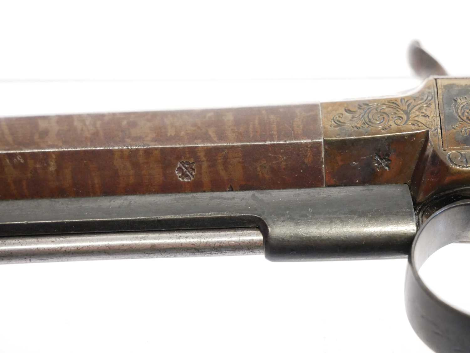 Gurney of London 34 bore percussion pistol, with 4 inch Damascus octagonal barrel with underside - Image 9 of 13