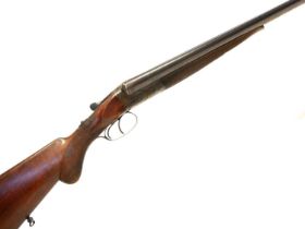 German 12 bore side by side shotgun, serial number 14091, 30 inch barrels both with chokes, colour
