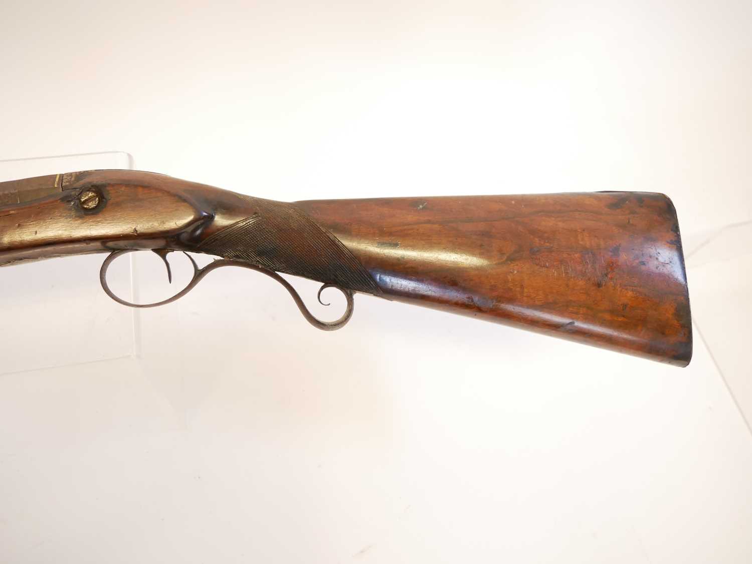 Percussion shotgun, converted from a flintock, with 30 inch Damascus Spanish form barrel, - Image 16 of 18