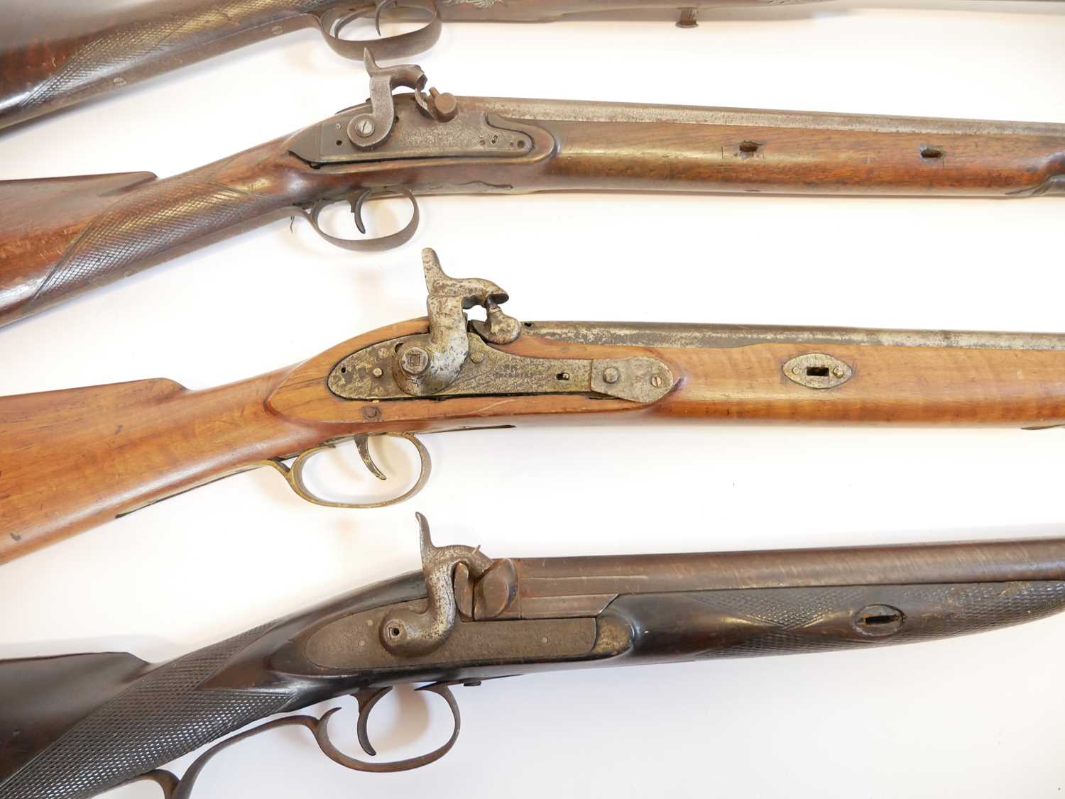 Four percussion shotguns for restoration, one a double barrel, the other three single barrels one by - Image 7 of 21
