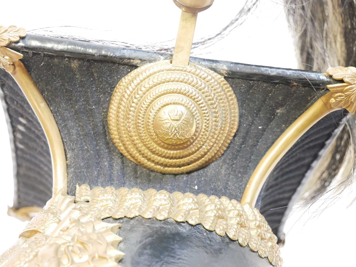 Royal Lancers chapska or helmet, fitted with helmet plate, chinscales, and plume bears remnants of - Image 9 of 14