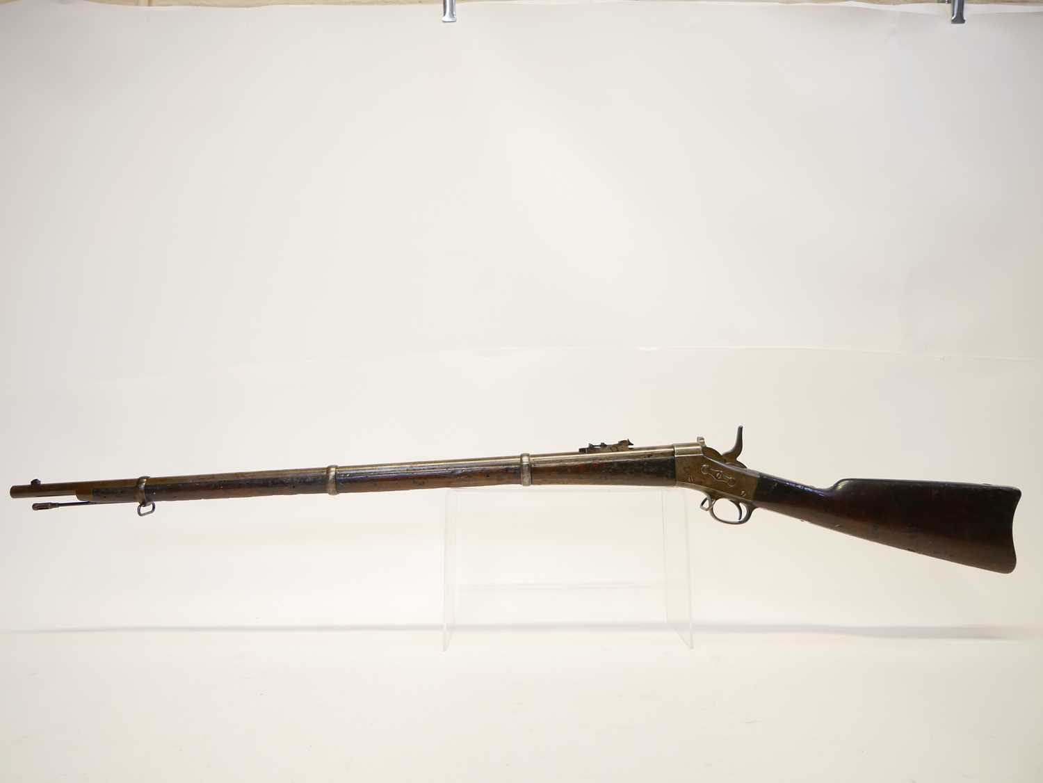 Remington rolling block rifle chambered in .50-70, 36inch barrel secured by three bands, with - Image 16 of 16