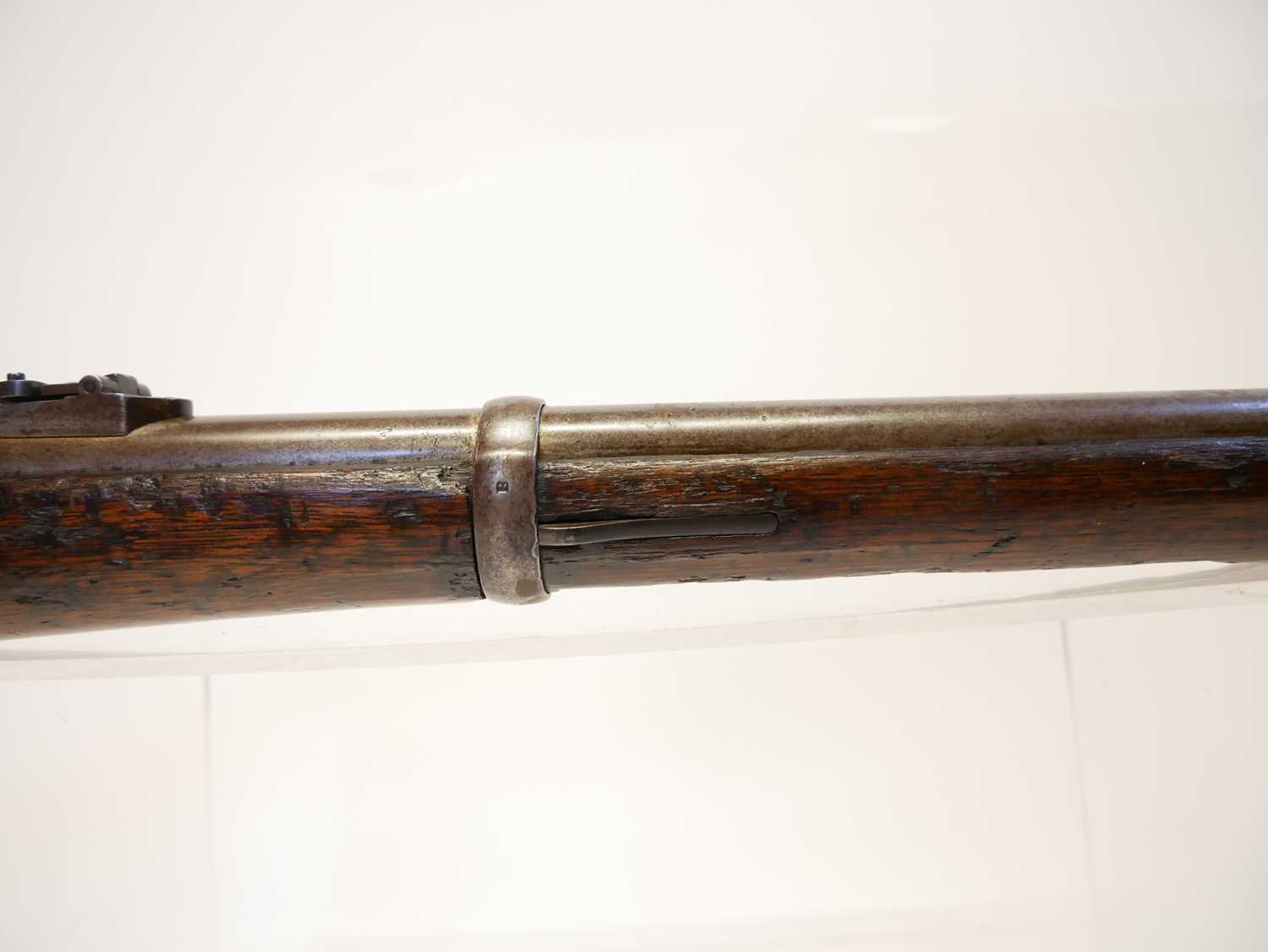 Remington rolling block rifle chambered in .50-70, 36inch barrel secured by three bands, with - Image 10 of 16