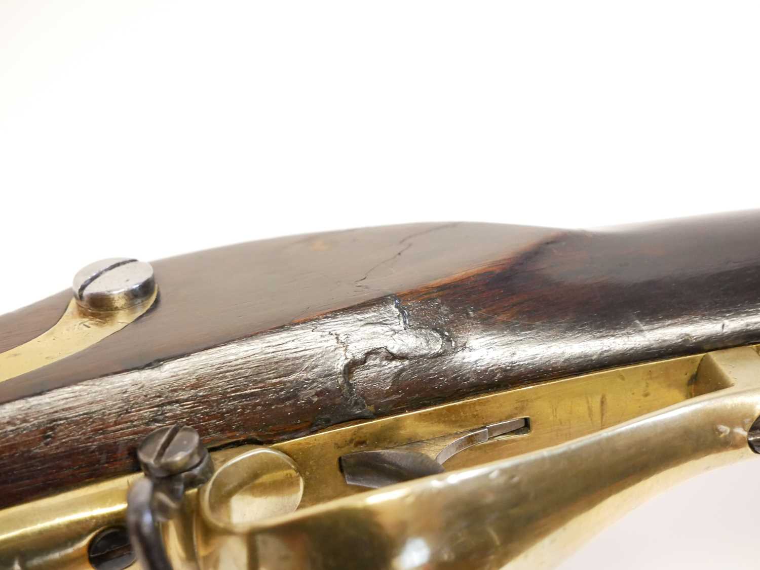 Flintlock .625 Baker rifle by E. Baker and Sons, 40 inch browned barrel with seven groove rifling, - Image 18 of 22