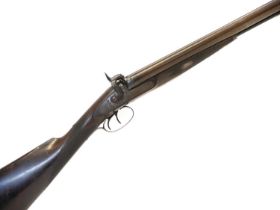 Charles Hill of Sheffield percussion 14 bore side by side double barrel shotgun, 34 inch Damascus