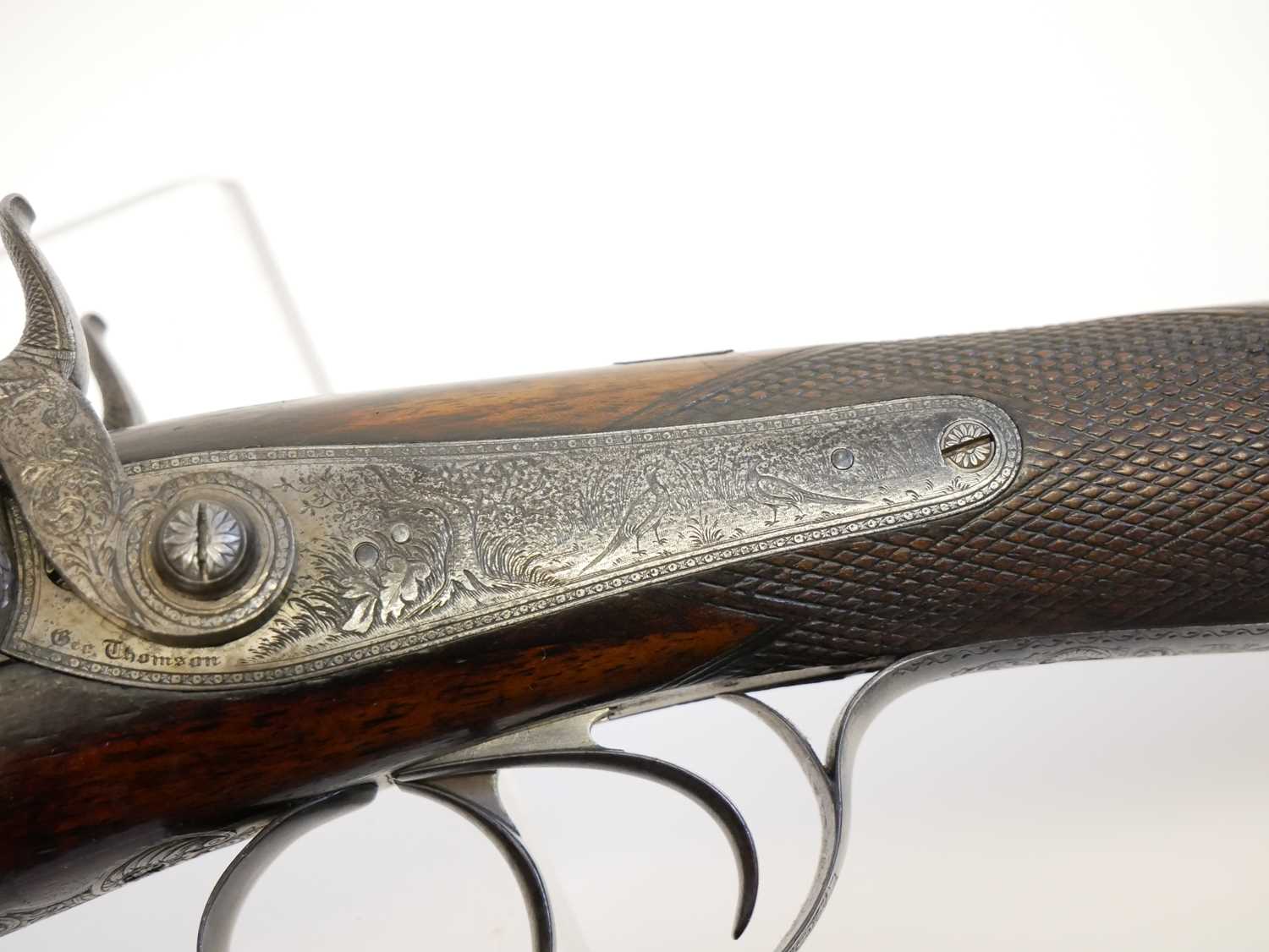 Cased George Thompson of Edinburgh 16 bore side by side percussion shotgun, 30 inch browned Damascus - Image 16 of 30
