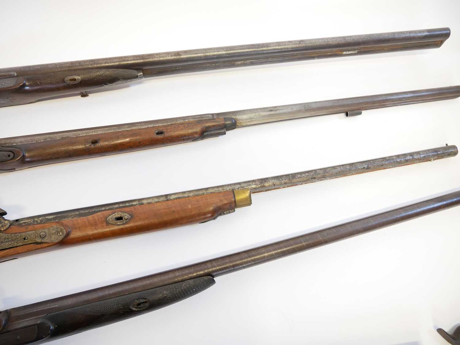 Four percussion shotguns for restoration, one a double barrel, the other three single barrels one by - Image 9 of 21
